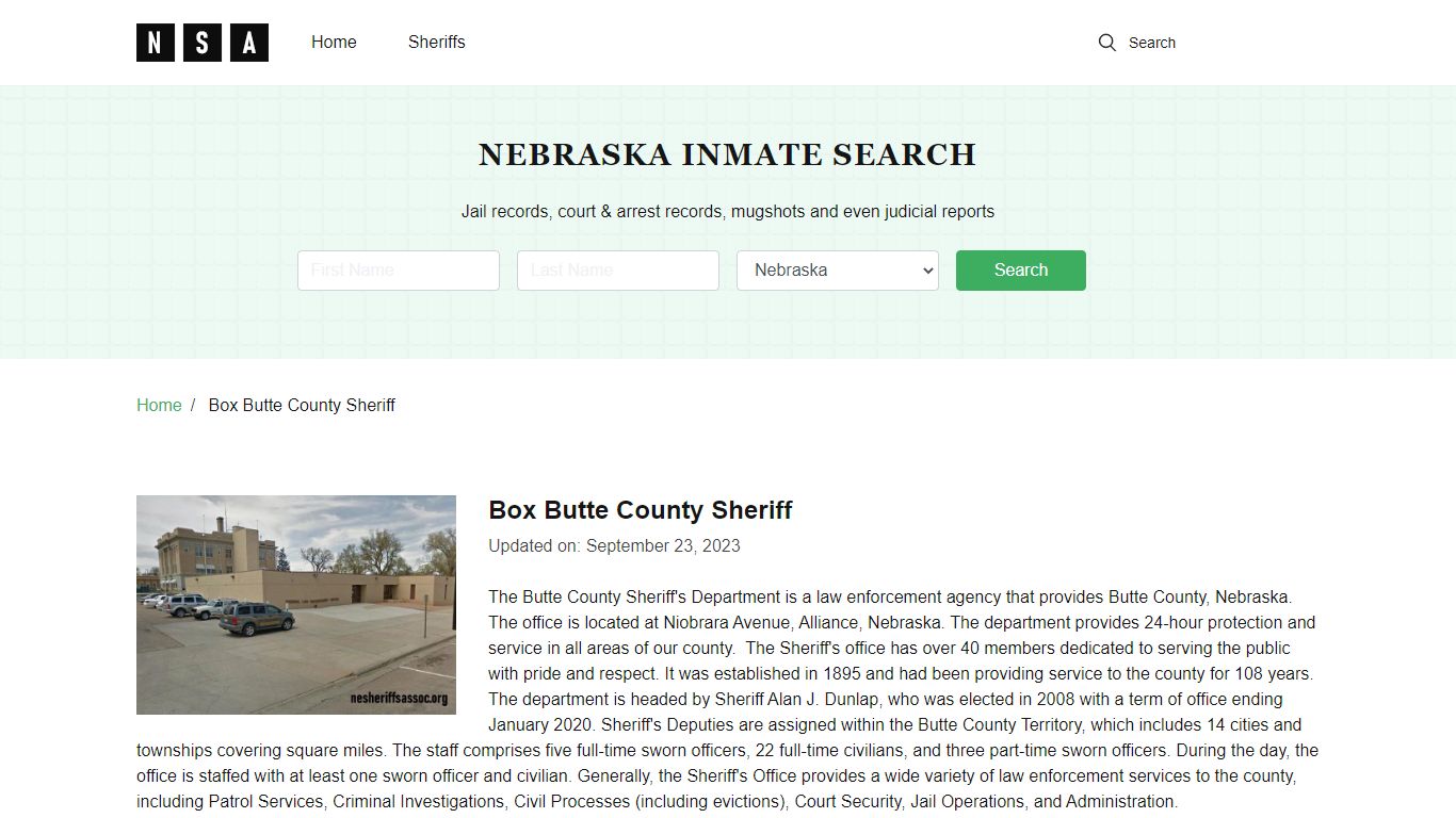 Box Butte County Sheriff, Nebraska and County Jail Information